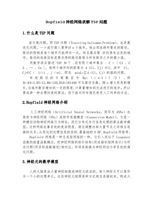 hopfield网络求解TSP问题