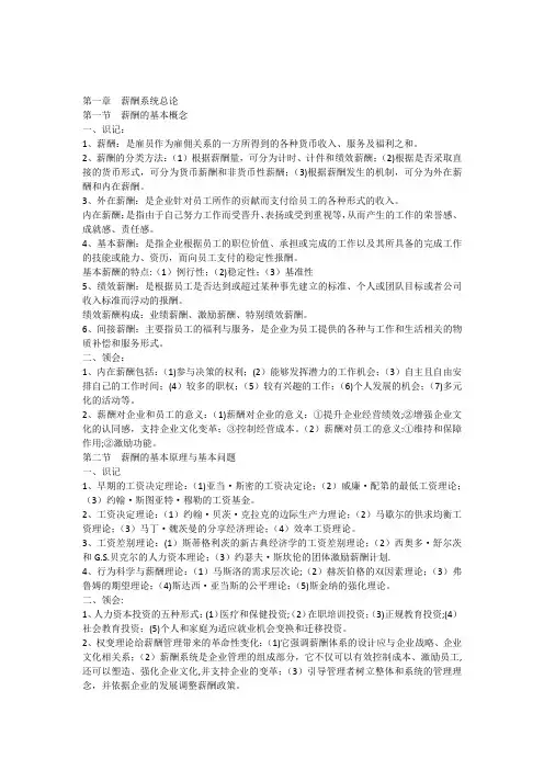 《06091薪酬管理》根据考试大纲整理的复习资料