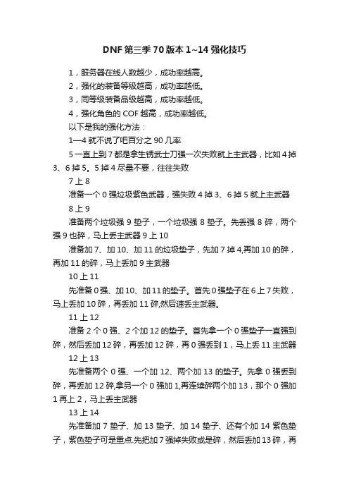 DNF第三季70版本1~14强化技巧