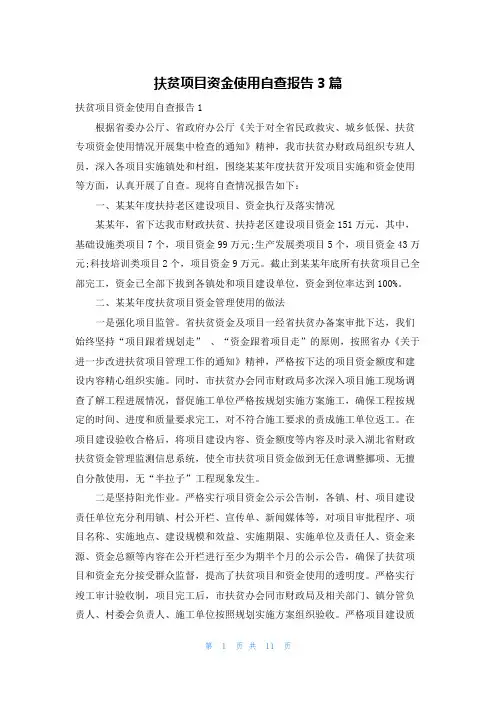 扶贫项目资金使用自查报告3篇