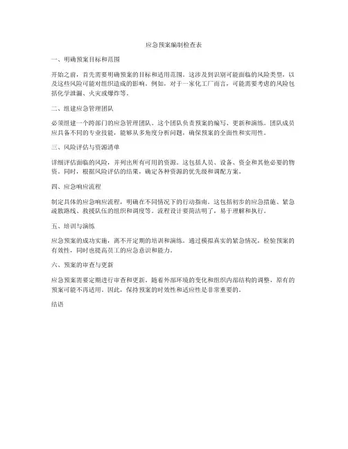 应急预案编制检查表