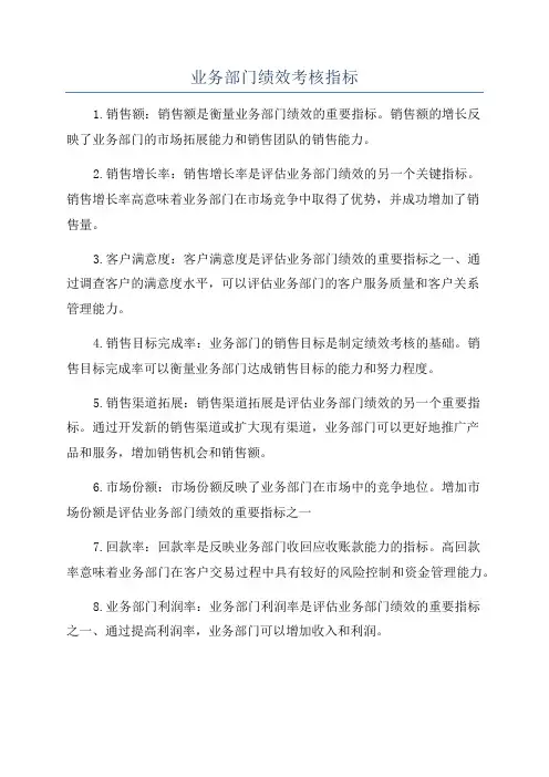 业务部门绩效考核指标