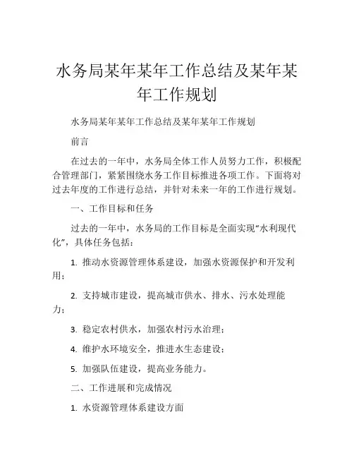 水务局某年某年工作总结及某年某年工作规划