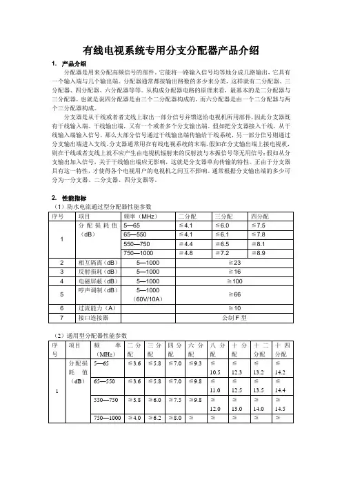 有线电视系统专用分支分配器产品介绍