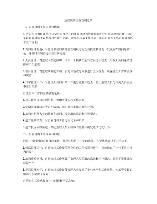 监理廉政自查自纠总结
