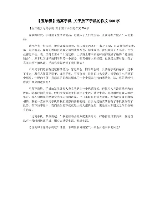 【五年级】远离手机 关于放下手机的作文500字