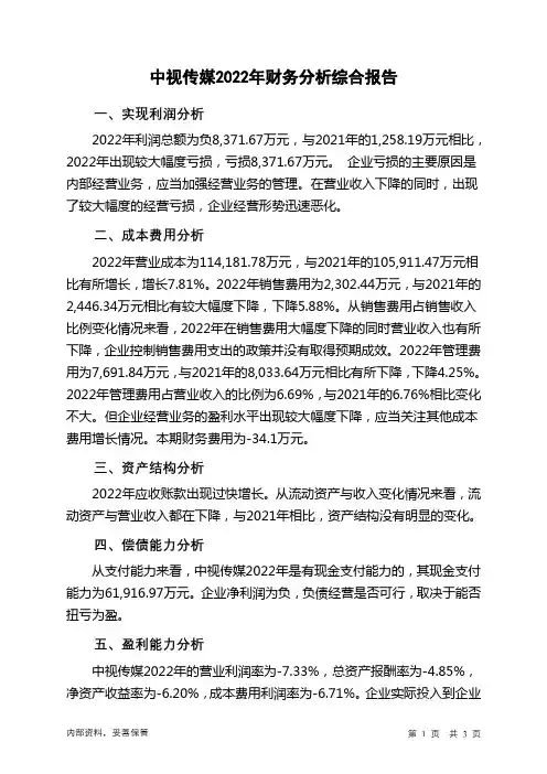 600088中视传媒2022年财务分析结论报告