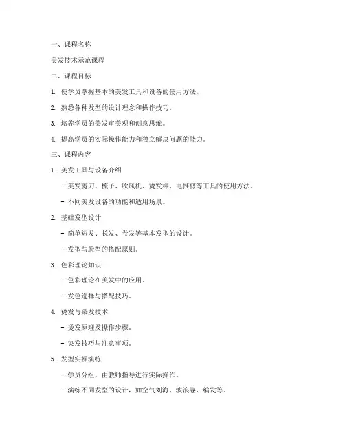 美发课堂示范课程方案模板