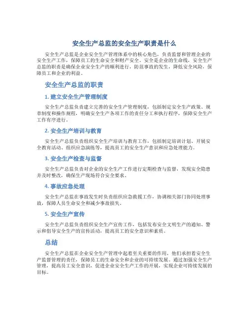 安全生产总监的安全生产职责是什么