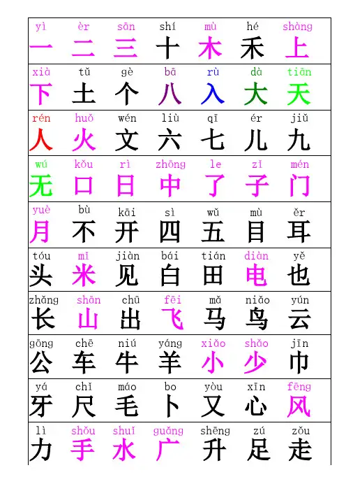 幼儿园识字生字表