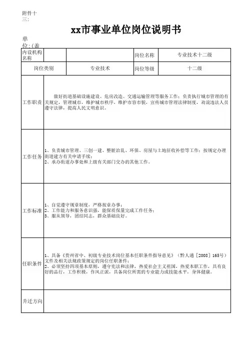 城市管理办公室专业技术十二级岗位说明书