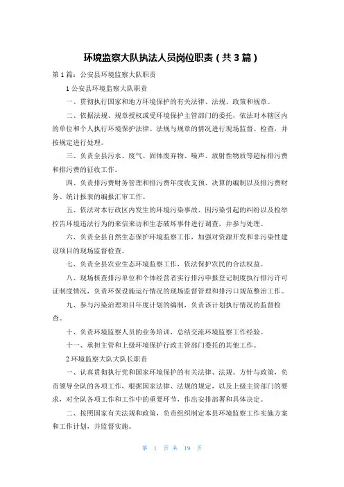 环境监察大队执法人员岗位职责(共3篇)