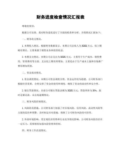 财务进度检查情况汇报表