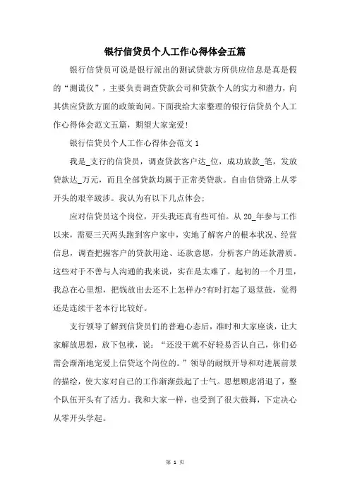 银行信贷员个人工作心得体会五篇