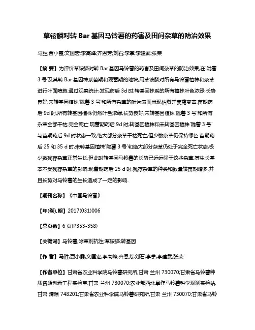 草铵膦对转Bar基因马铃薯的药害及田间杂草的防治效果