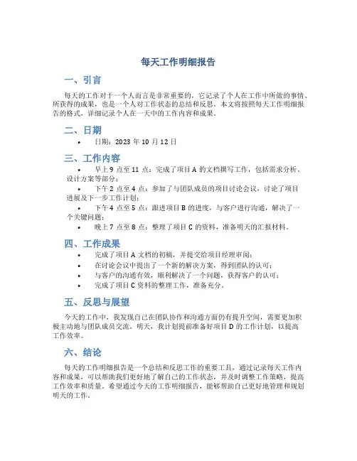 每天工作明细报告