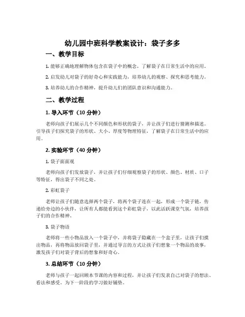 幼儿园中班科学教案设计：袋子多多