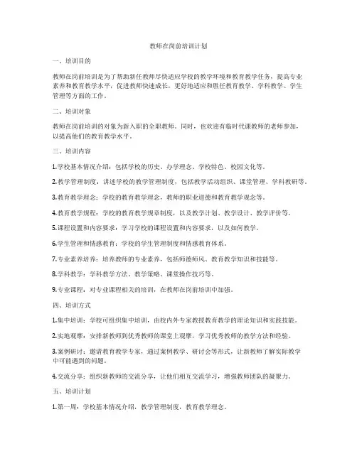 教师在岗前培训计划