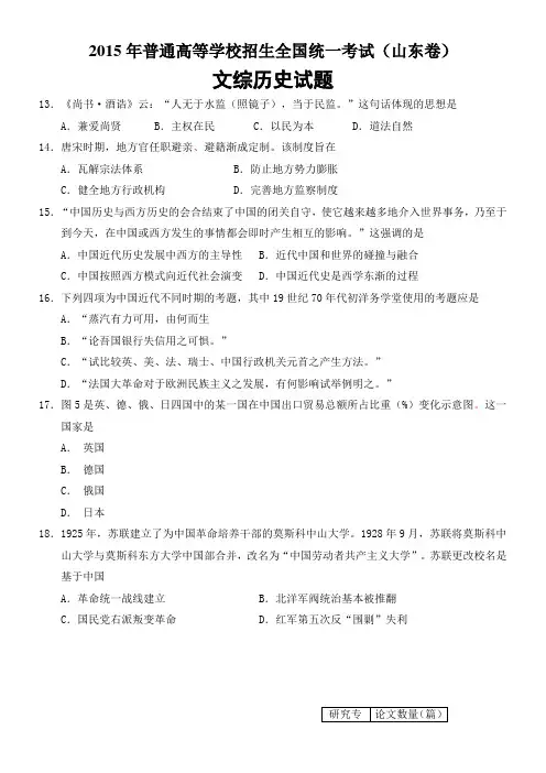 2015年高考山东文综卷附答案