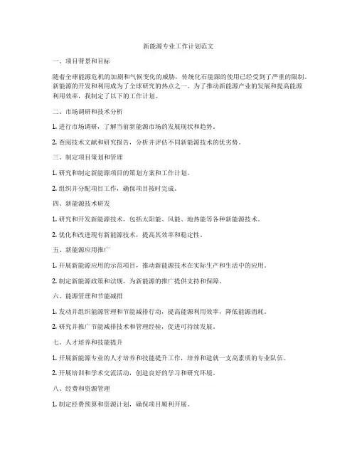 新能源专业工作计划范文