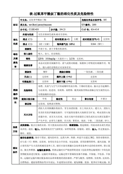 过氧苯甲酸叔丁酯-理化性质及危险特性表