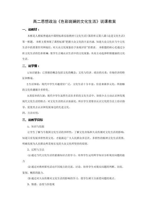 色彩斑斓的文化生活说课教案设计