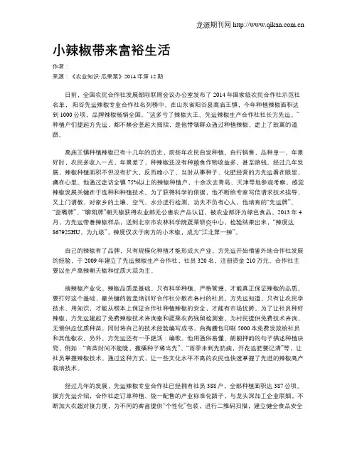 小辣椒带来富裕生活