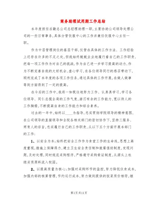 商务助理试用期工作总结(5篇)