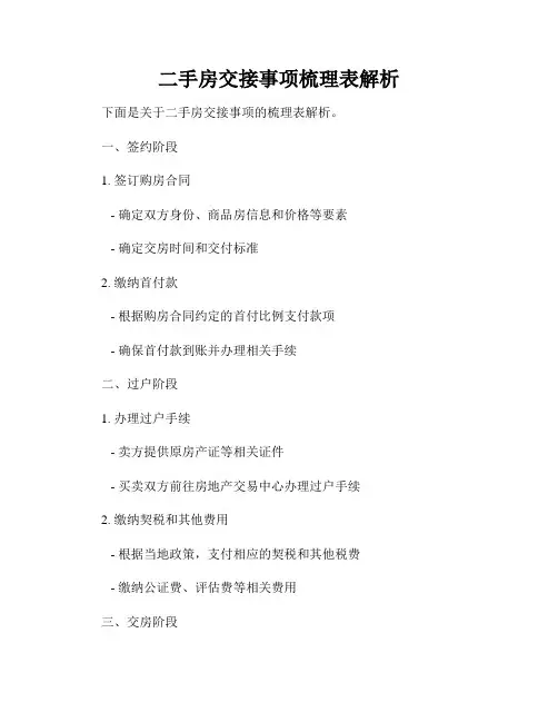 二手房交接事项梳理表解析