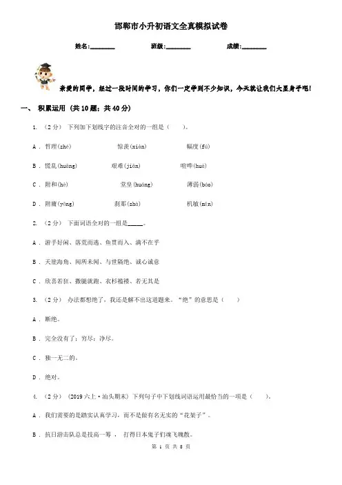 邯郸市小升初语文全真模拟试卷
