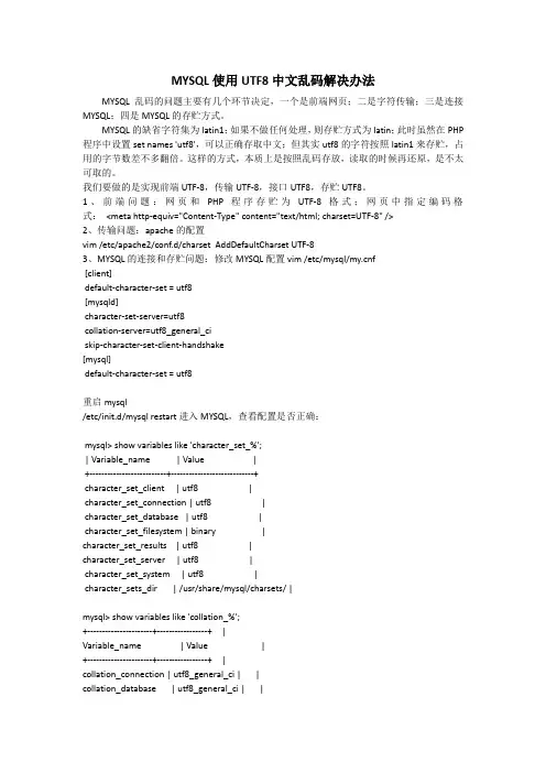 MYSQL使用UTF8中文乱码解决办法