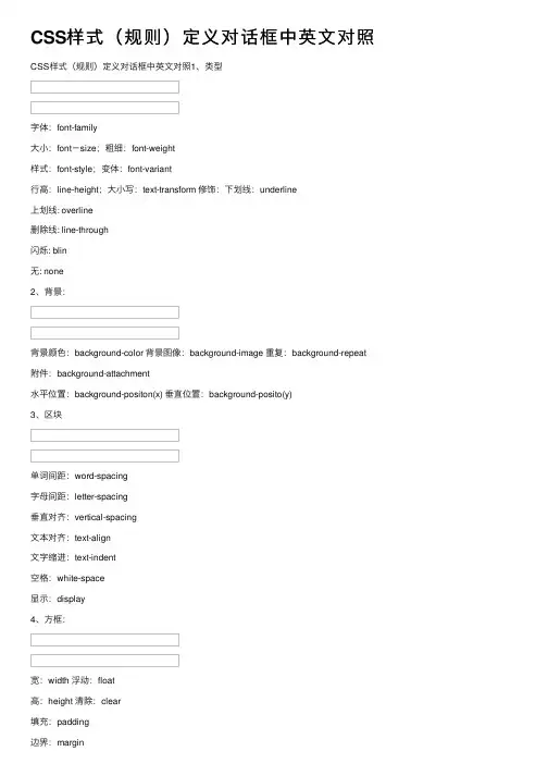 CSS样式（规则）定义对话框中英文对照