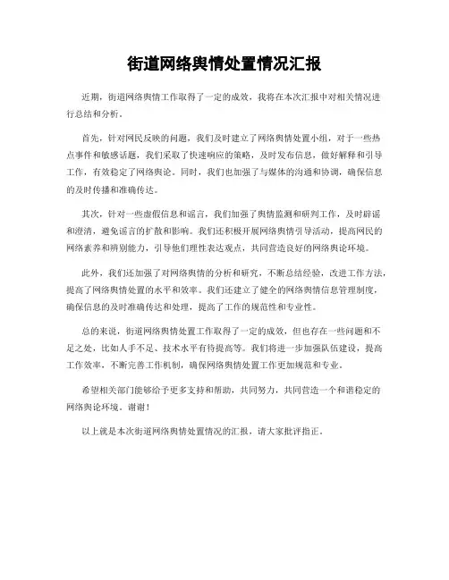 街道网络舆情处置情况汇报