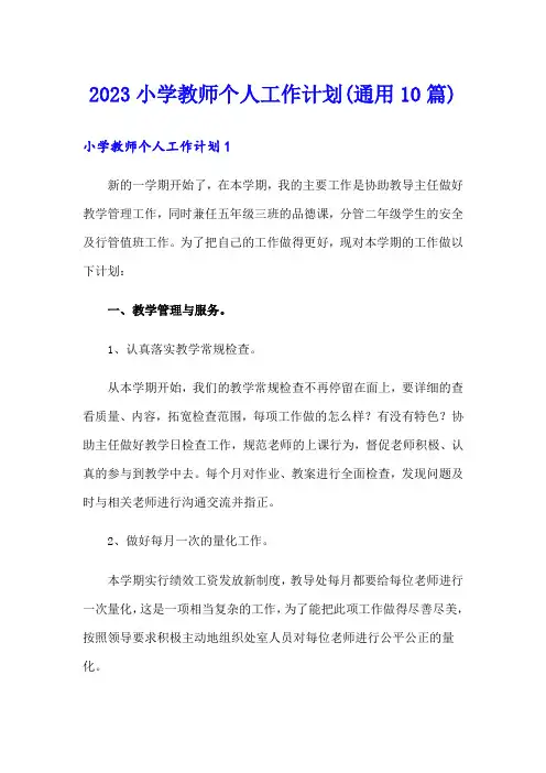 2023小学教师个人工作计划(通用10篇)