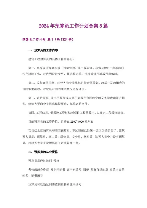 2024年预算员工作计划合集8篇