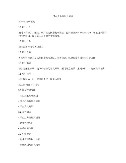 国企全员培训计划表