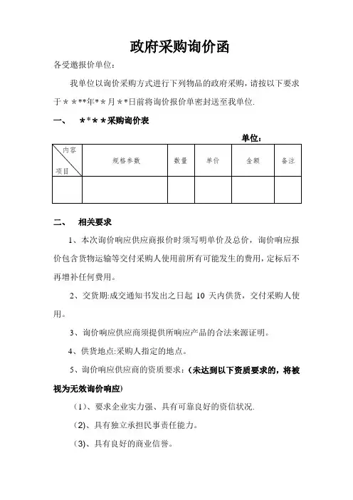 政府采购询价函【范本模板】