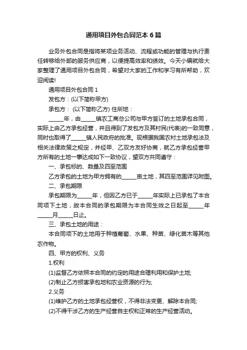 通用项目外包合同范本6篇