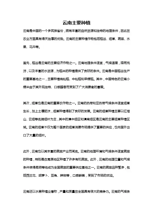 云南主要种植