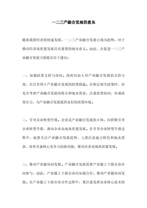 一二三产融合发展的意见