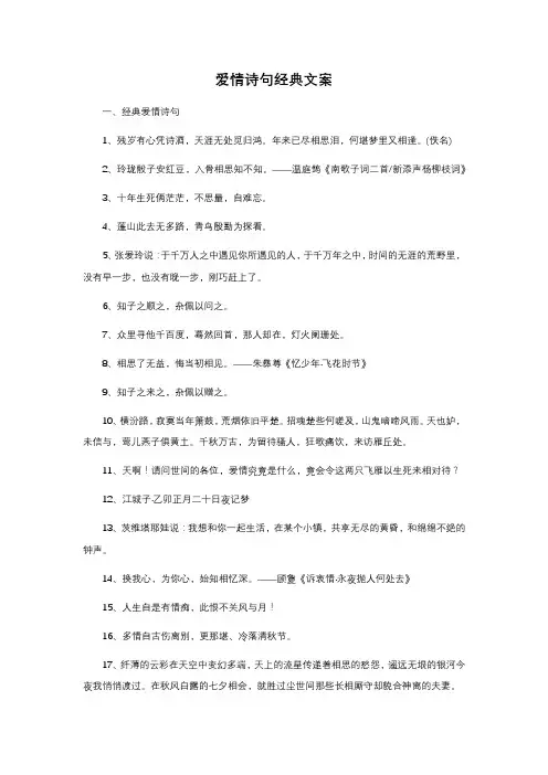 爱情诗句经典文案