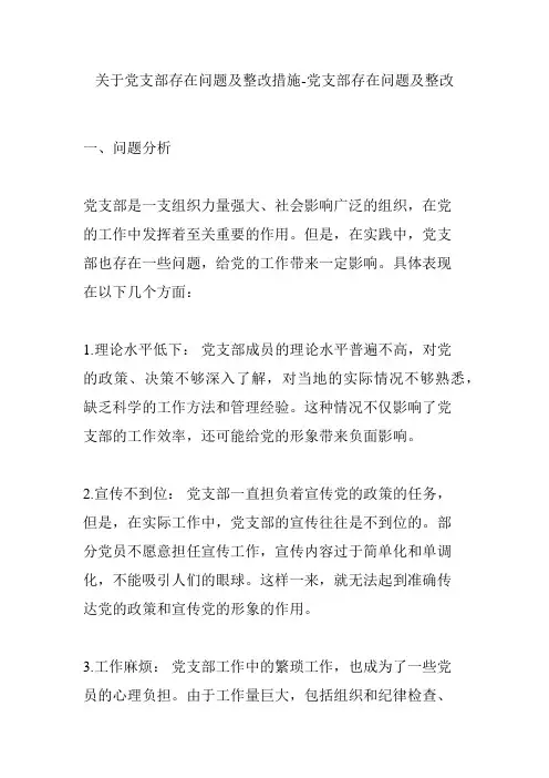 关于党支部存在问题及整改措施-党支部存在问题及整改