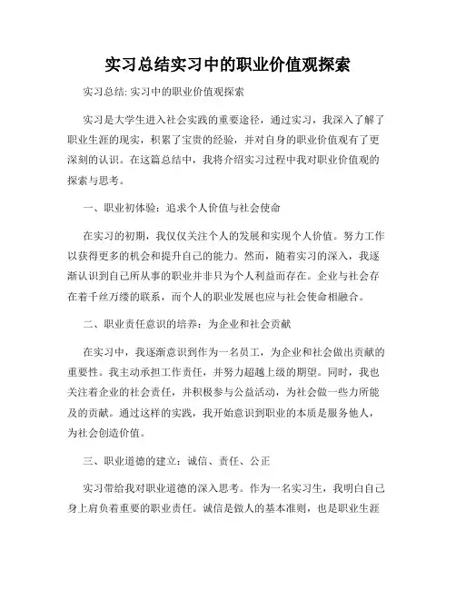 实习总结实习中的职业价值观探索