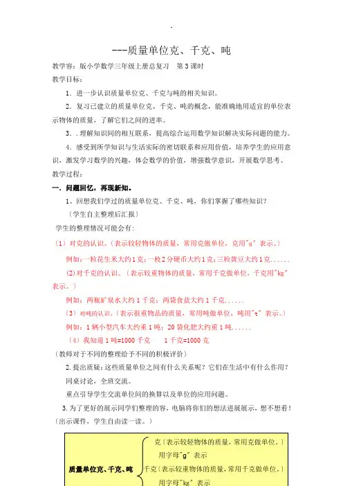 质量单位克、千克、吨