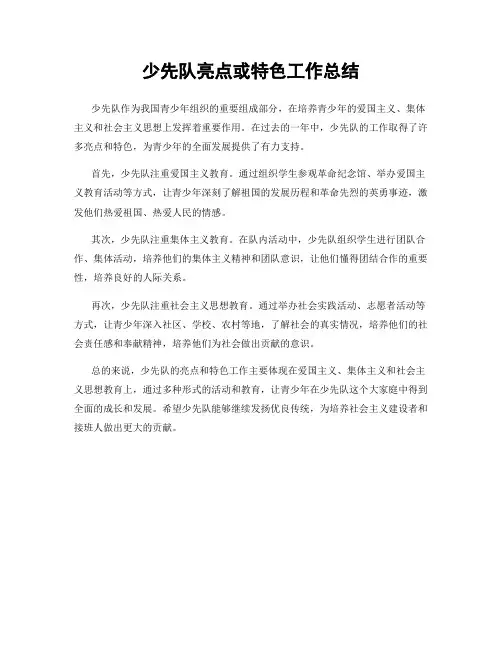 少先队亮点或特色工作总结