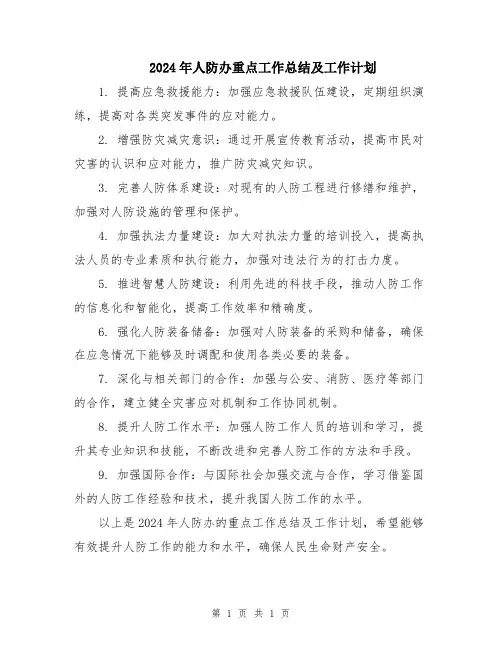 2024年人防办重点工作总结及工作计划