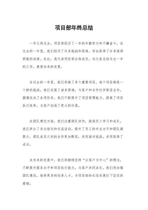 项目部年终总结