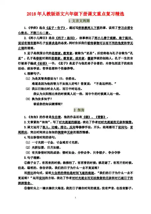 2018年人教版六年级下册重点复习精选