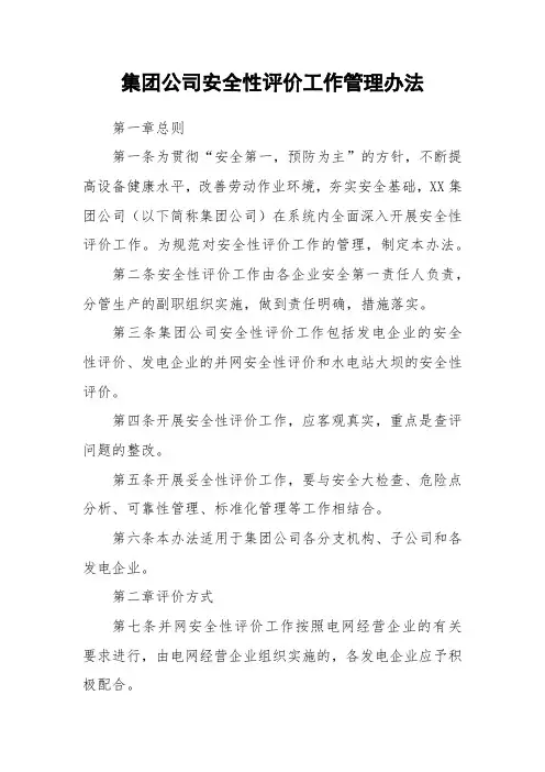 电力集团公司安全性评价工作管理办法