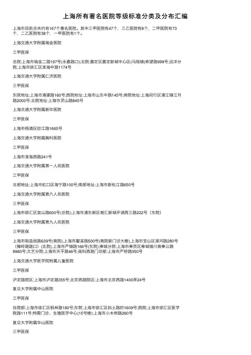 上海所有著名医院等级标准分类及分布汇编